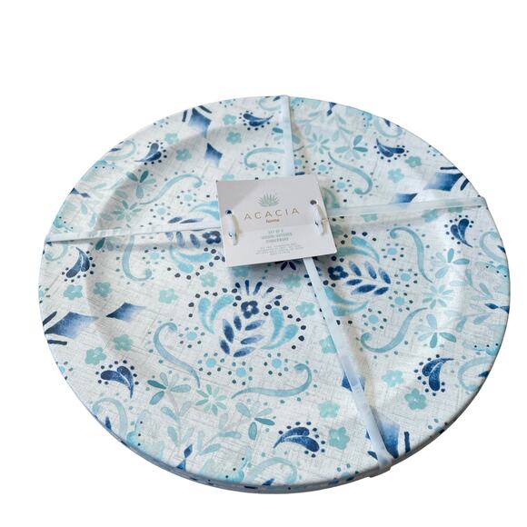 ACADIA HOME Melamine 10.5" Dinner Plates Set 4 Blue Teal White Iznik Print NEW - Picture 10 of 10